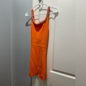 Zara Orange Beaded-Strap Mini Dress